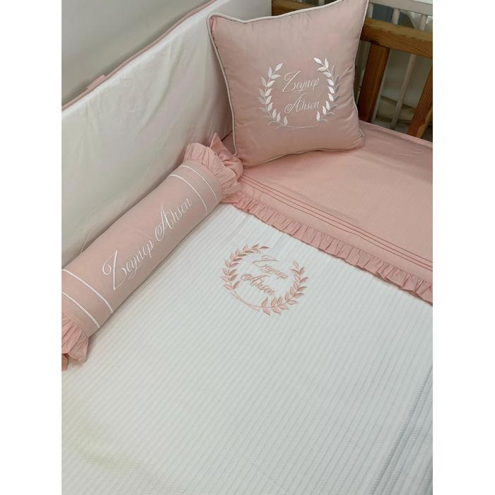 Pike takımı 5 parça beyaz örgü pike - somon poplin 1