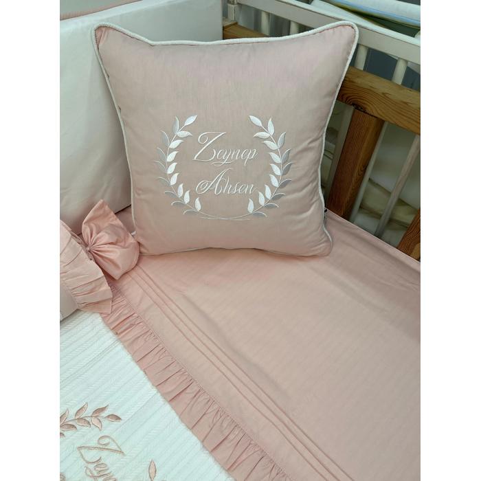 Pike takımı 5 parça beyaz örgü pike - somon poplin 1