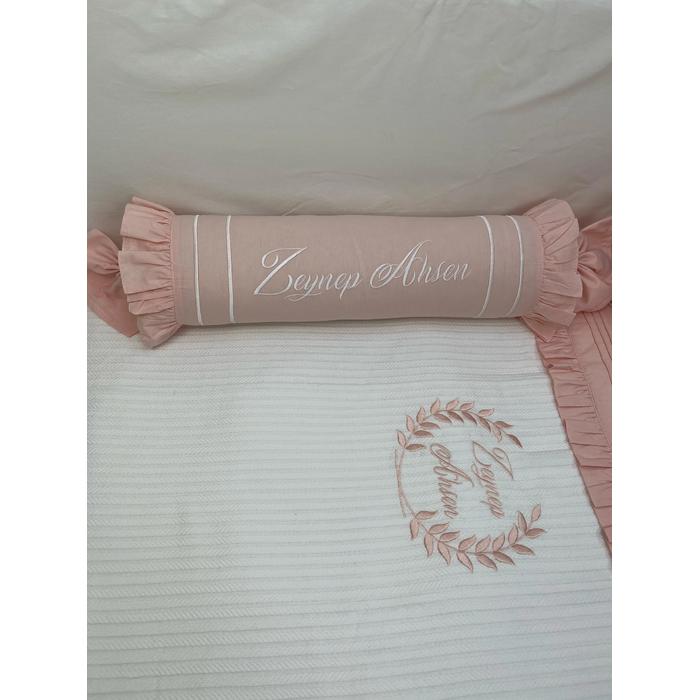 Pike takımı 5 parça beyaz örgü pike - somon poplin 1