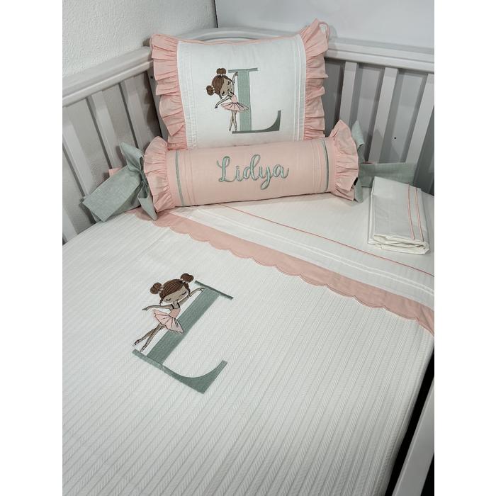 Pike takımı 5 parça beyaz örgü pike - somon poplin 2