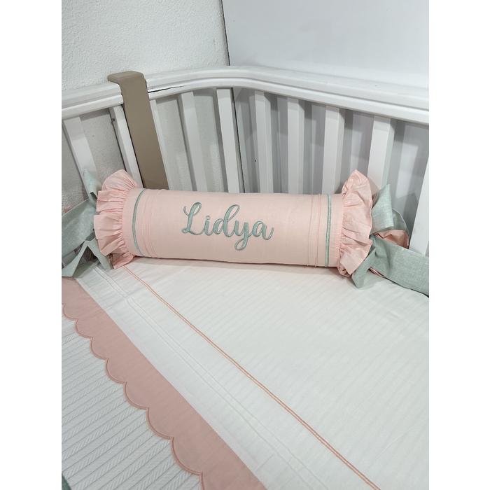 Pike takımı 5 parça beyaz örgü pike - somon poplin 2