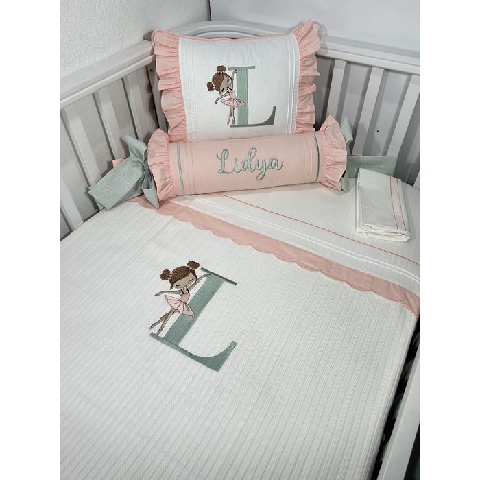 Pike takımı 5 parça beyaz örgü pike - somon poplin 2