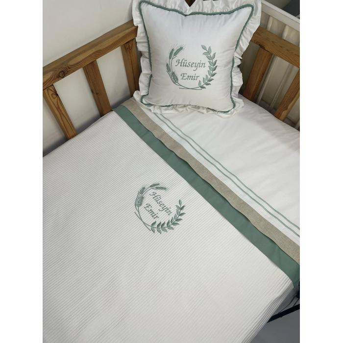 Pike takımı 4 parça beyaz örgü pike - yeşil poplin 1