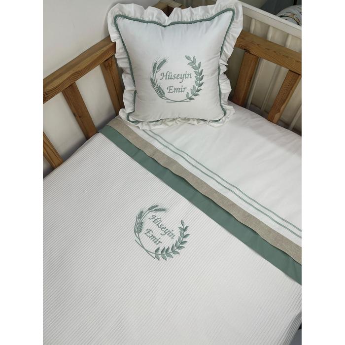 Pike takımı 4 parça beyaz örgü pike - yeşil poplin 1