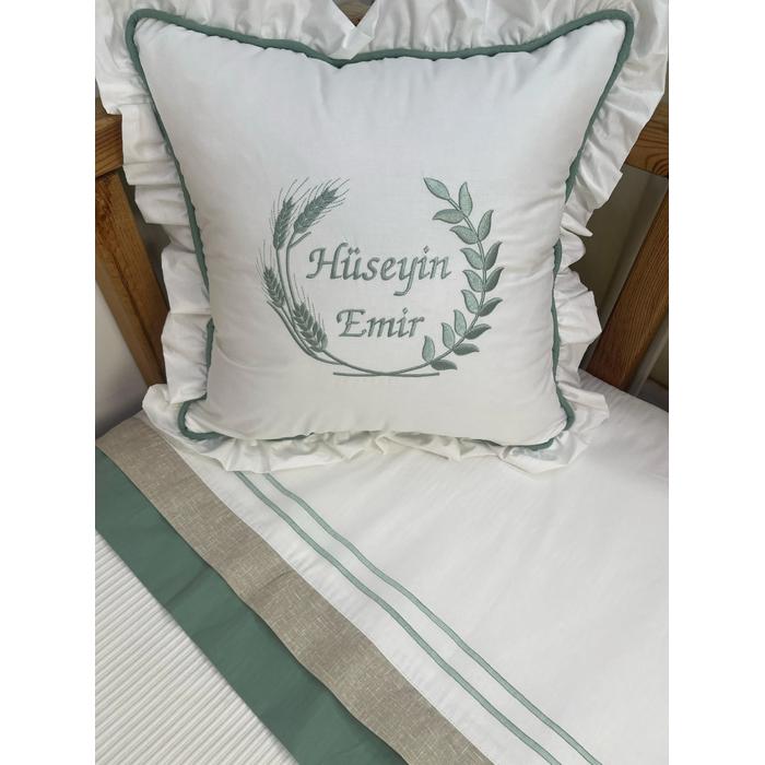 Pike takımı 4 parça beyaz örgü pike - yeşil poplin 1