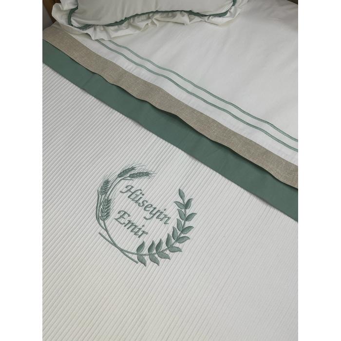 Pike takımı 4 parça beyaz örgü pike - yeşil poplin 1