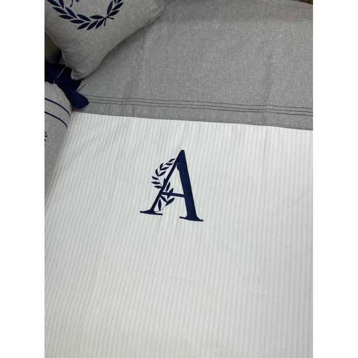 Pike takımı 5 parça beyaz örgü pike - gri isviçre keten