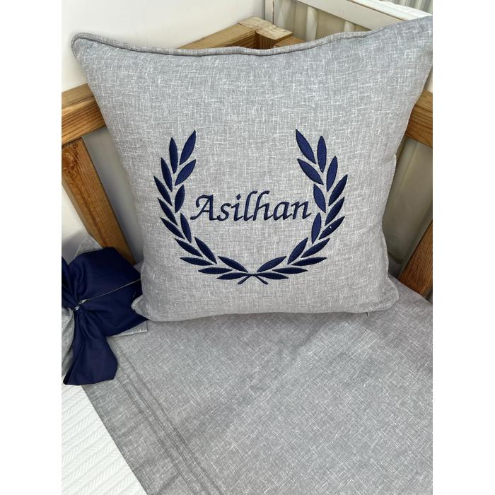 Pike takımı 5 parça beyaz örgü pike - gri isviçre keten