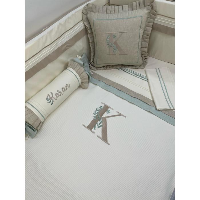 Pike takımı 5 parça krem fitilli pike - bej isviçre keten 1