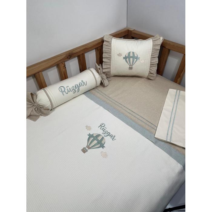 Pike takımı 5 parça krem fitilli pike - bej isviçre keten 10