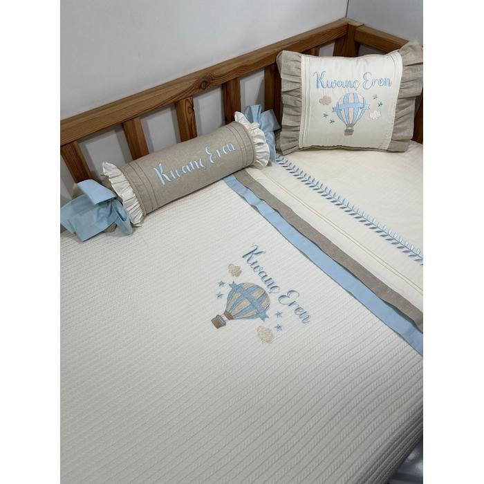 Pike takımı 5 parça krem örgü pike - bej isviçre keten 28