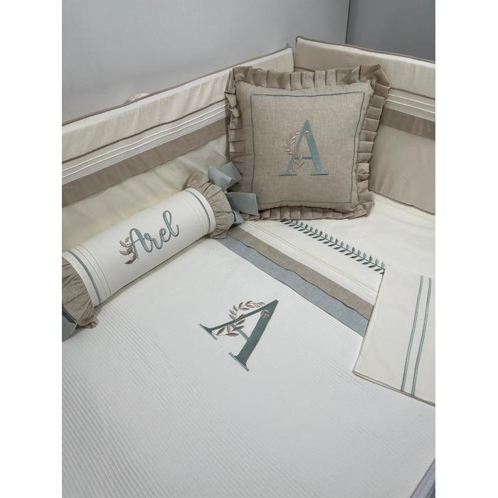 Pike takımı 5 parça krem fitilli pike - bej isviçre keten 13