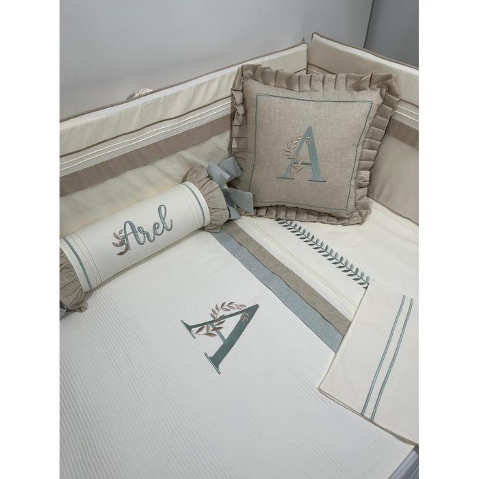 Pike takımı 5 parça krem fitilli pike - bej isviçre keten 13