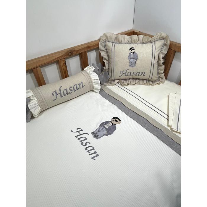 Pike takımı 5 parça krem fitilli pike - bej isviçre keten 14