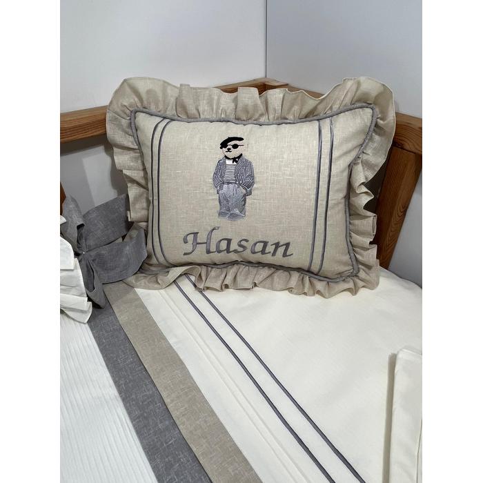 Pike takımı 5 parça krem fitilli pike - bej isviçre keten 14