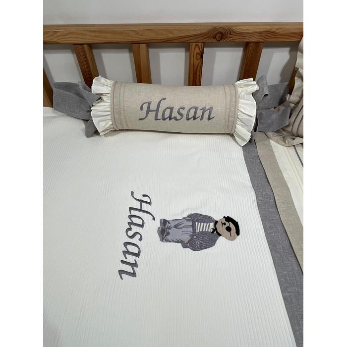 Pike takımı 5 parça krem fitilli pike - bej isviçre keten 14