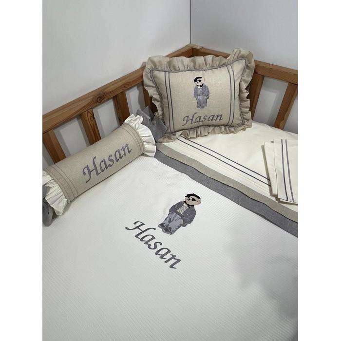 Pike takımı 5 parça krem fitilli pike - bej isviçre keten 14