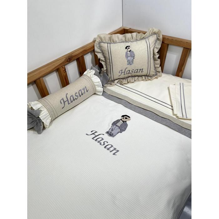 Pike takımı 5 parça krem fitilli pike - bej isviçre keten 14