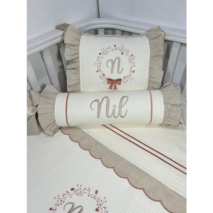 Pike takımı 5 parça krem fitilli pike - bej İsviçre keten 16