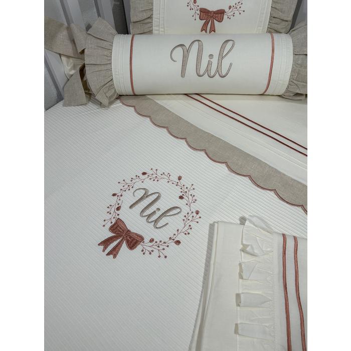 Pike takımı 5 parça krem fitilli pike - bej İsviçre keten 16