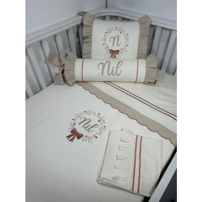 Pike takımı 5 parça krem fitilli pike - bej İsviçre keten 16