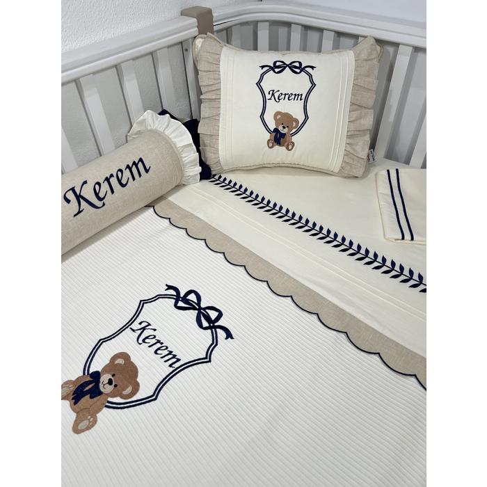 Pike takımı 5 parça krem fitilli pike - bej İsviçre keten 17