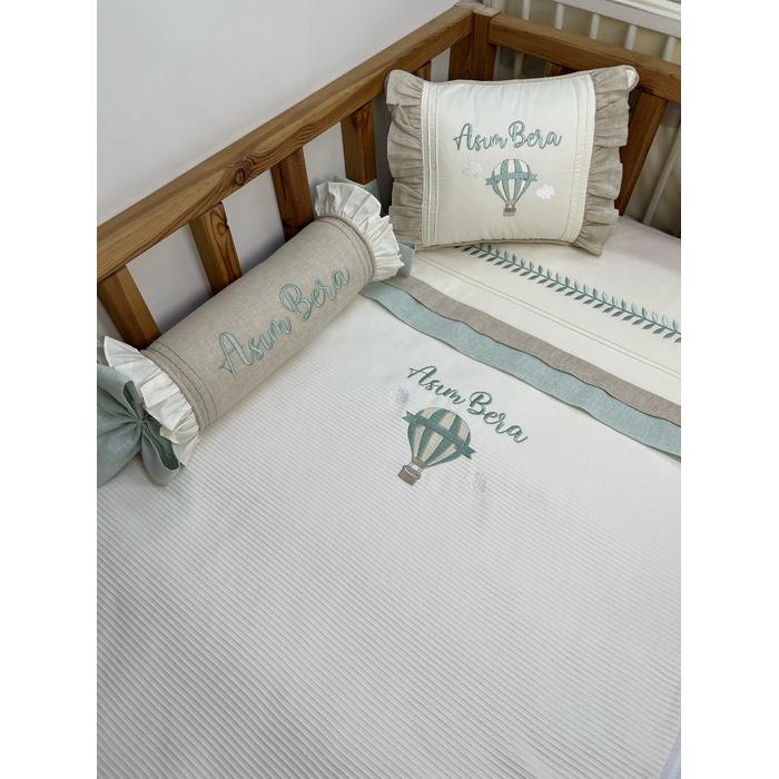 Pike takımı 5 parça krem fitilli pike - bej isviçre keten 2