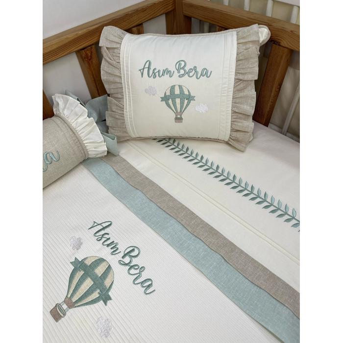 Pike takımı 5 parça krem fitilli pike - bej isviçre keten 2