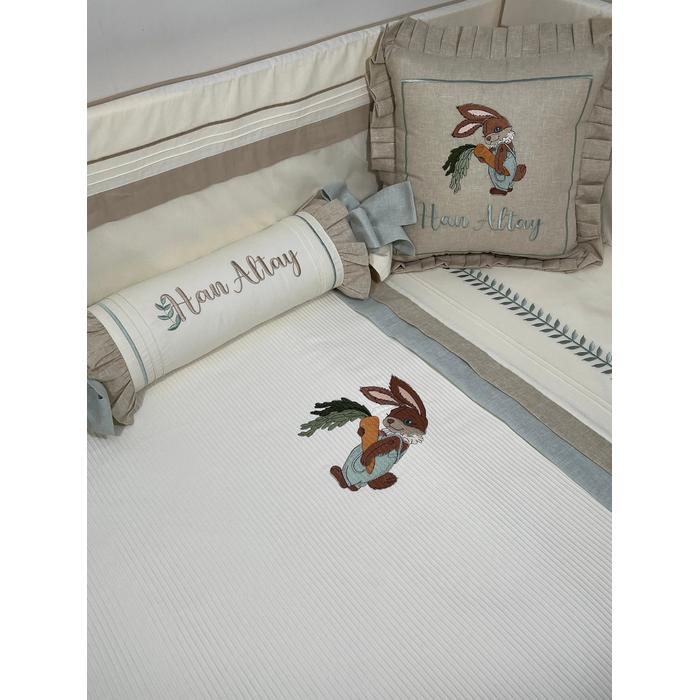 Pike takımı 5 parça krem fitilli pike - bej isviçre keten 3