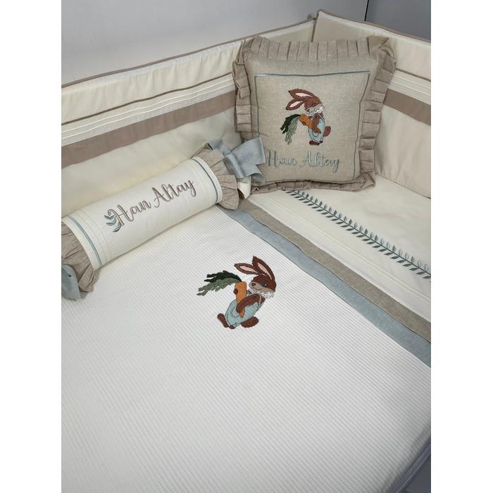 Pike takımı 5 parça krem fitilli pike - bej isviçre keten 3