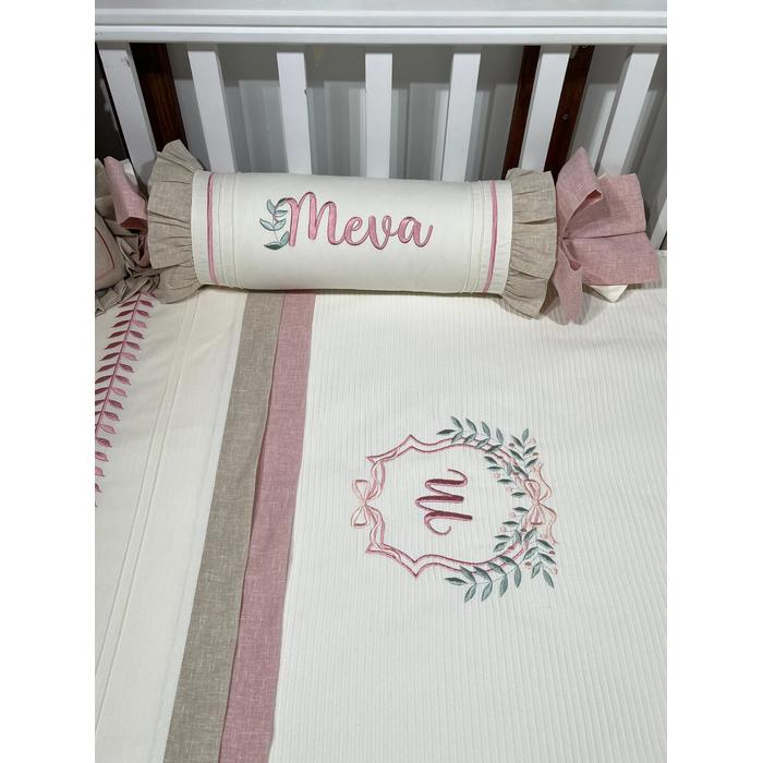 Pike takımı 5 parça krem fitilli pike - bej isviçre keten 4