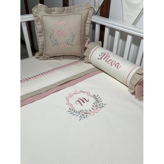 Pike takımı 5 parça krem fitilli pike - bej isviçre keten 4