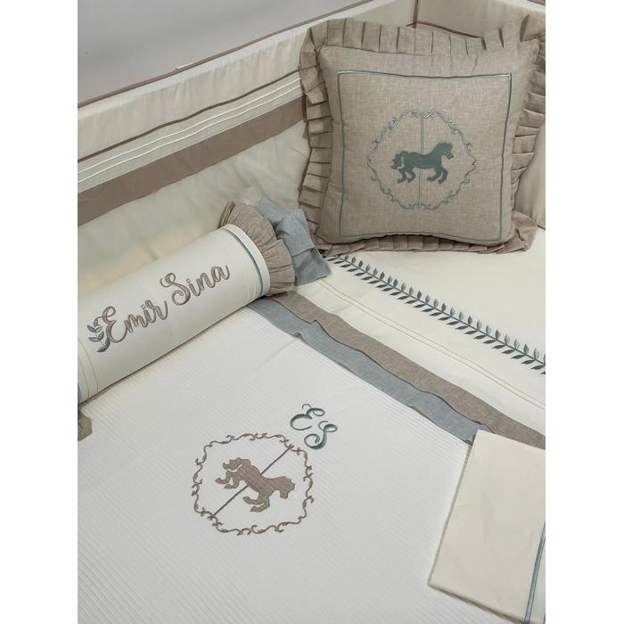 Pike takımı 5 parça krem fitilli pike - bej isviçre keten 5