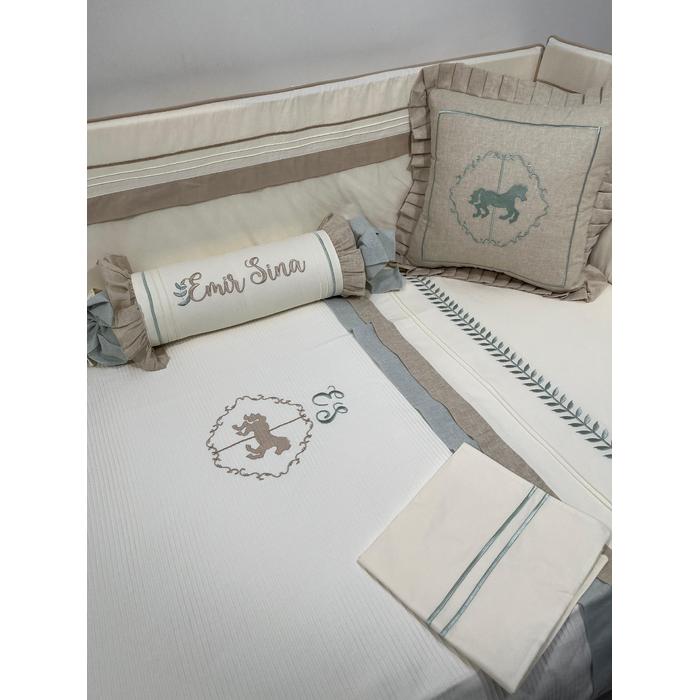 Pike takımı 5 parça krem fitilli pike - bej isviçre keten 5