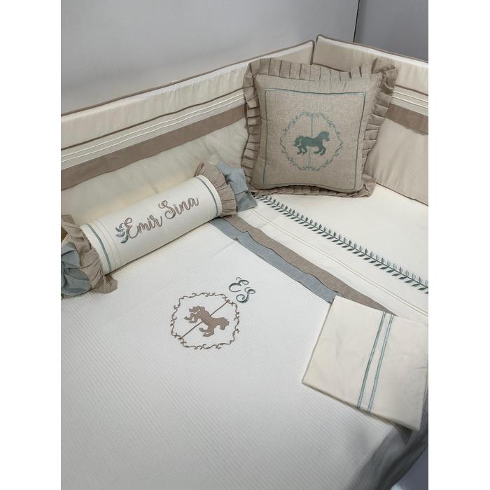 Pike takımı 5 parça krem fitilli pike - bej isviçre keten 5