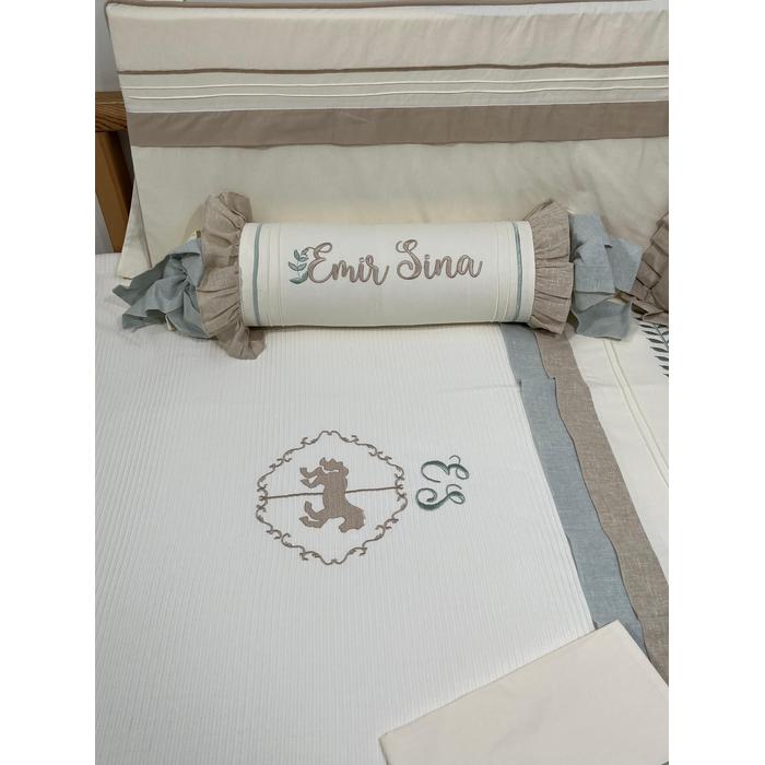 Pike takımı 5 parça krem fitilli pike - bej isviçre keten 5