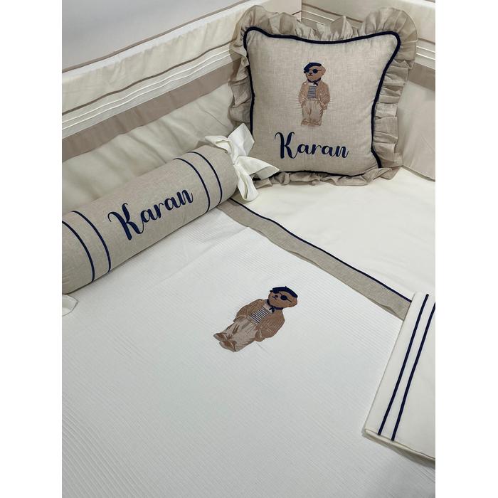 Pike takımı 5 parça krem fitilli pike - bej isviçre keten 6