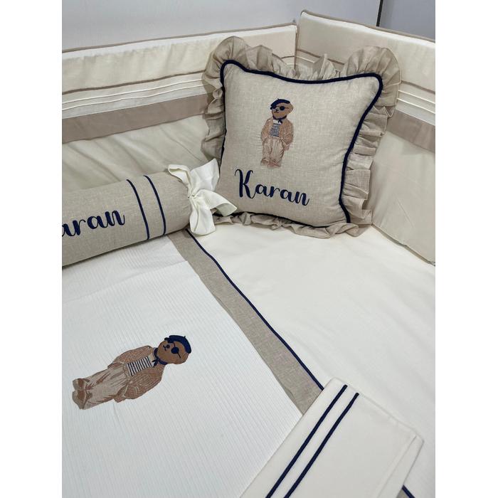 Pike takımı 5 parça krem fitilli pike - bej isviçre keten 6