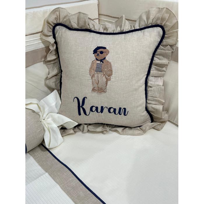 Pike takımı 5 parça krem fitilli pike - bej isviçre keten 6