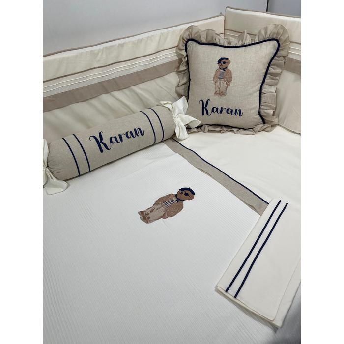 Pike takımı 5 parça krem fitilli pike - bej isviçre keten 6