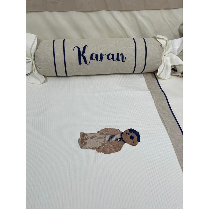 Pike takımı 5 parça krem fitilli pike - bej isviçre keten 6