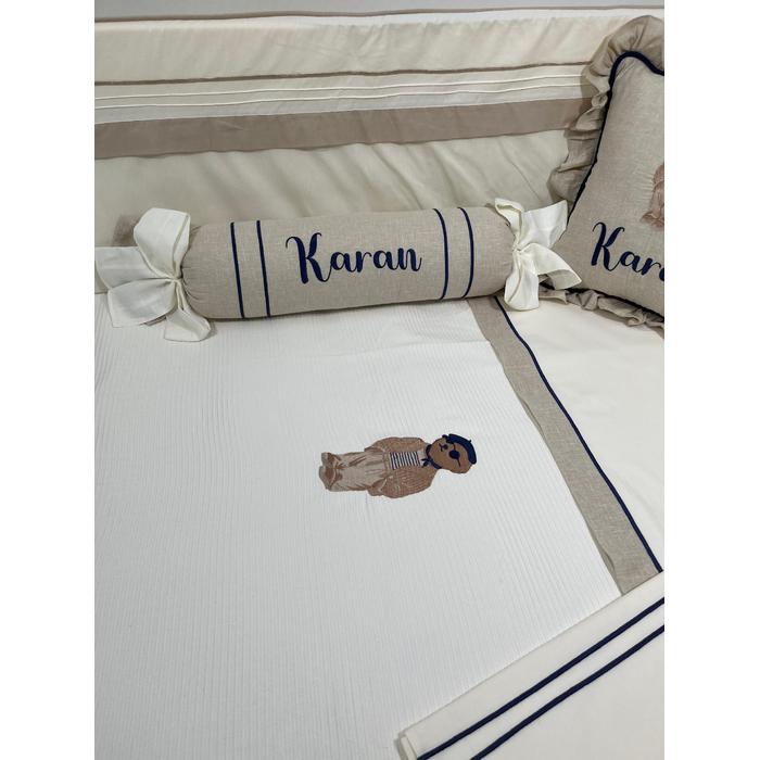 Pike takımı 5 parça krem fitilli pike - bej isviçre keten 6