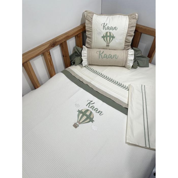 Pike takımı 5 parça krem fitilli pike - bej isviçre keten 7