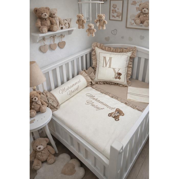 Pike takımı 5 parça krem fitilli pike - bej poplin 2