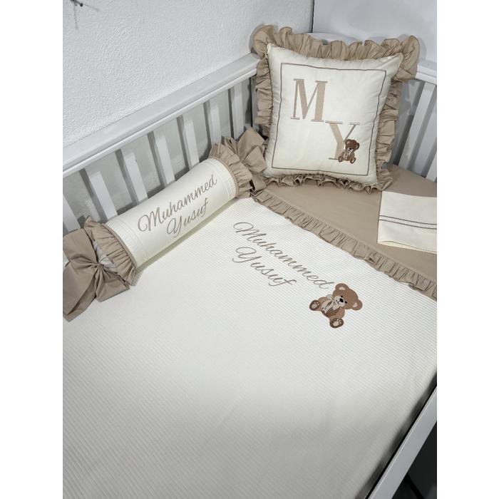 Pike takımı 5 parça krem fitilli pike - bej poplin 2