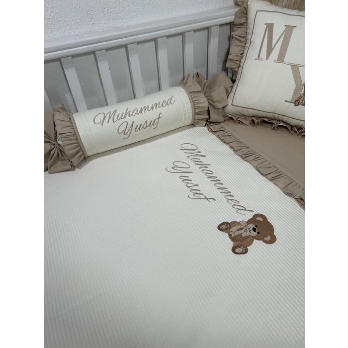 Pike takımı 5 parça krem fitilli pike - bej poplin 2