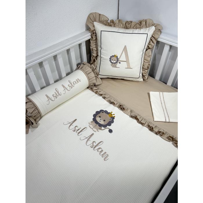 Pike takımı 5 parça krem fitilli pike - bej poplin