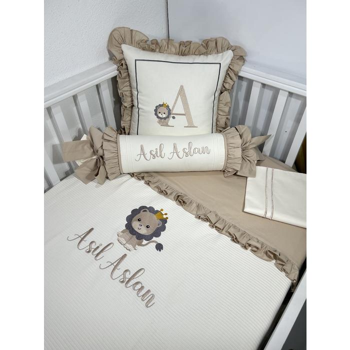 Pike takımı 5 parça krem fitilli pike - bej poplin