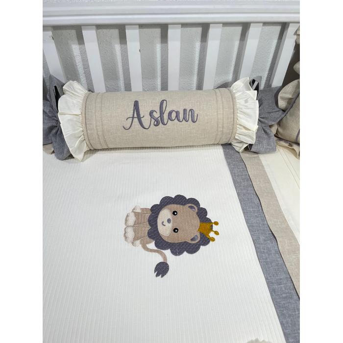 Pike takımı 5 parça krem fitilli pike - bej ve gri isviçre keteni