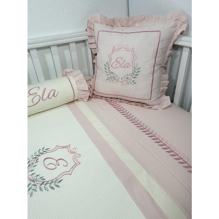 Pike takımı 5 parça krem fitilli pike - koyu pudra poplin